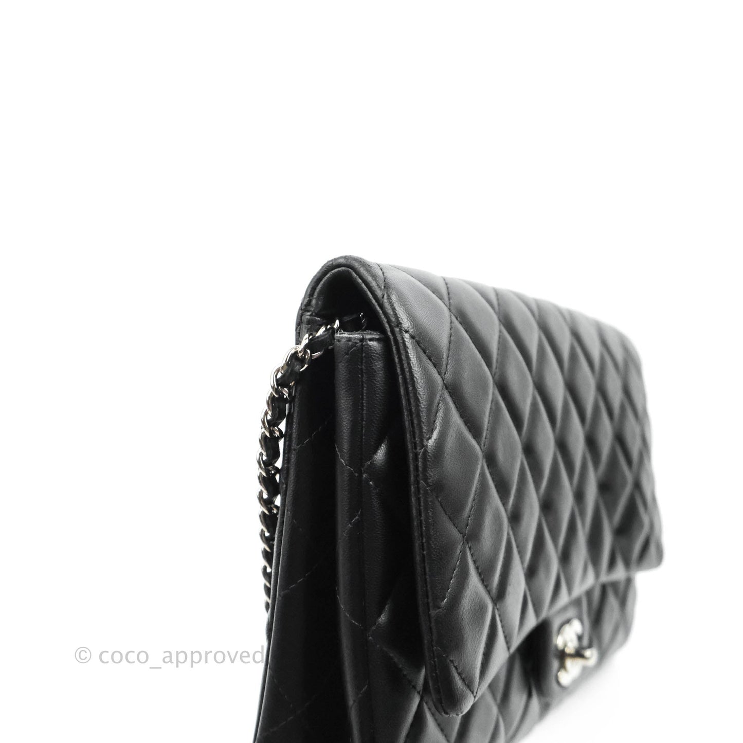 Chanel Quilted Clutch with Chain Lambskin Black Silver Hardware