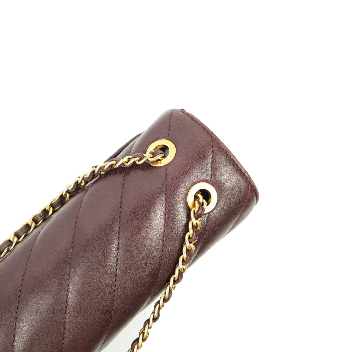 Chanel CC Signature Flap Bag Diagonal Burgundy Calfskin Aged Gold Hardware