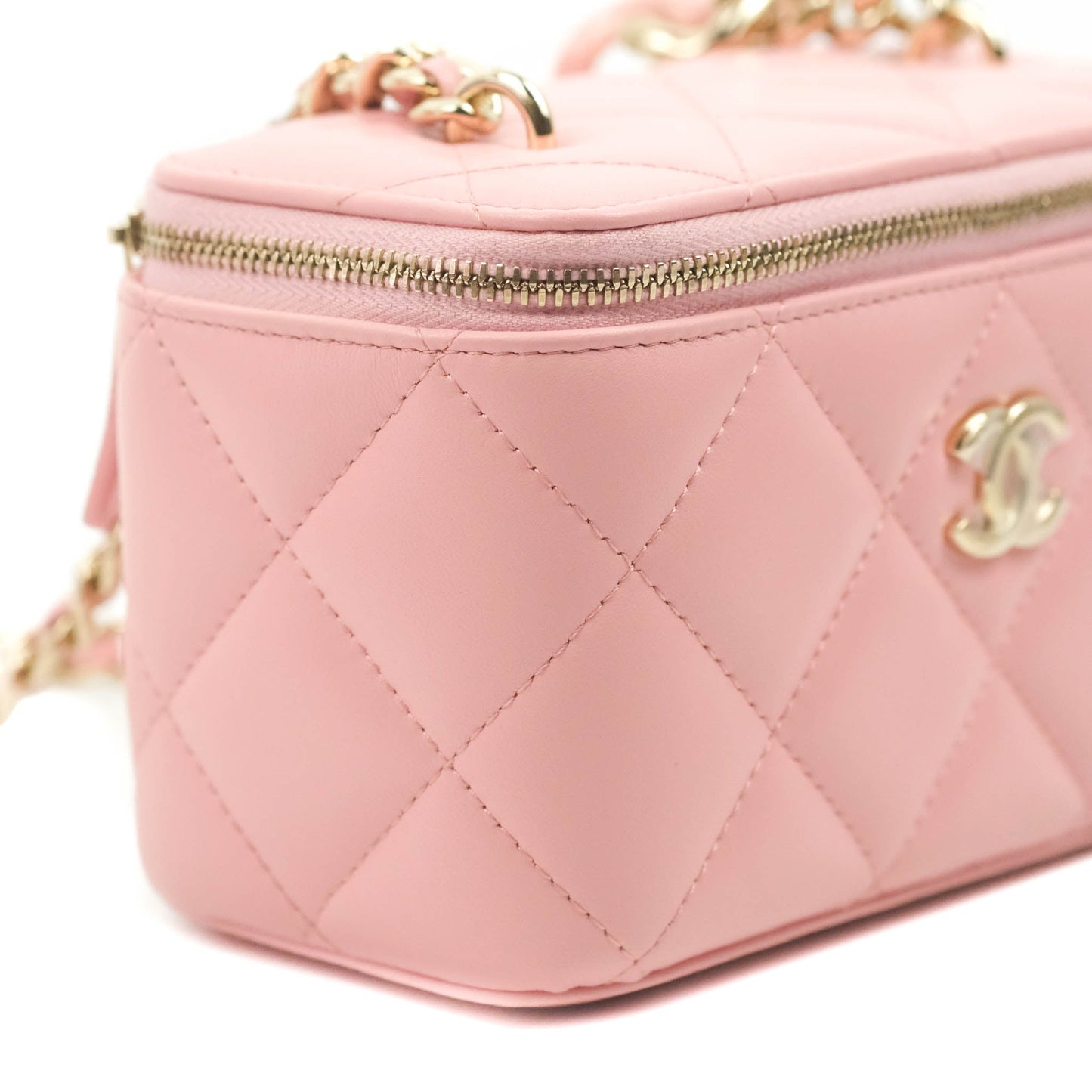Chanel Resin Elegant Chain Vanity Case Pink Lambskin Gold Hardware