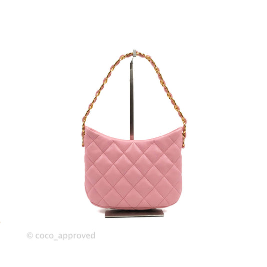 Chanel Quilted CC Chain Hobo Bag Pink Lambskin Aged Gold Hardware