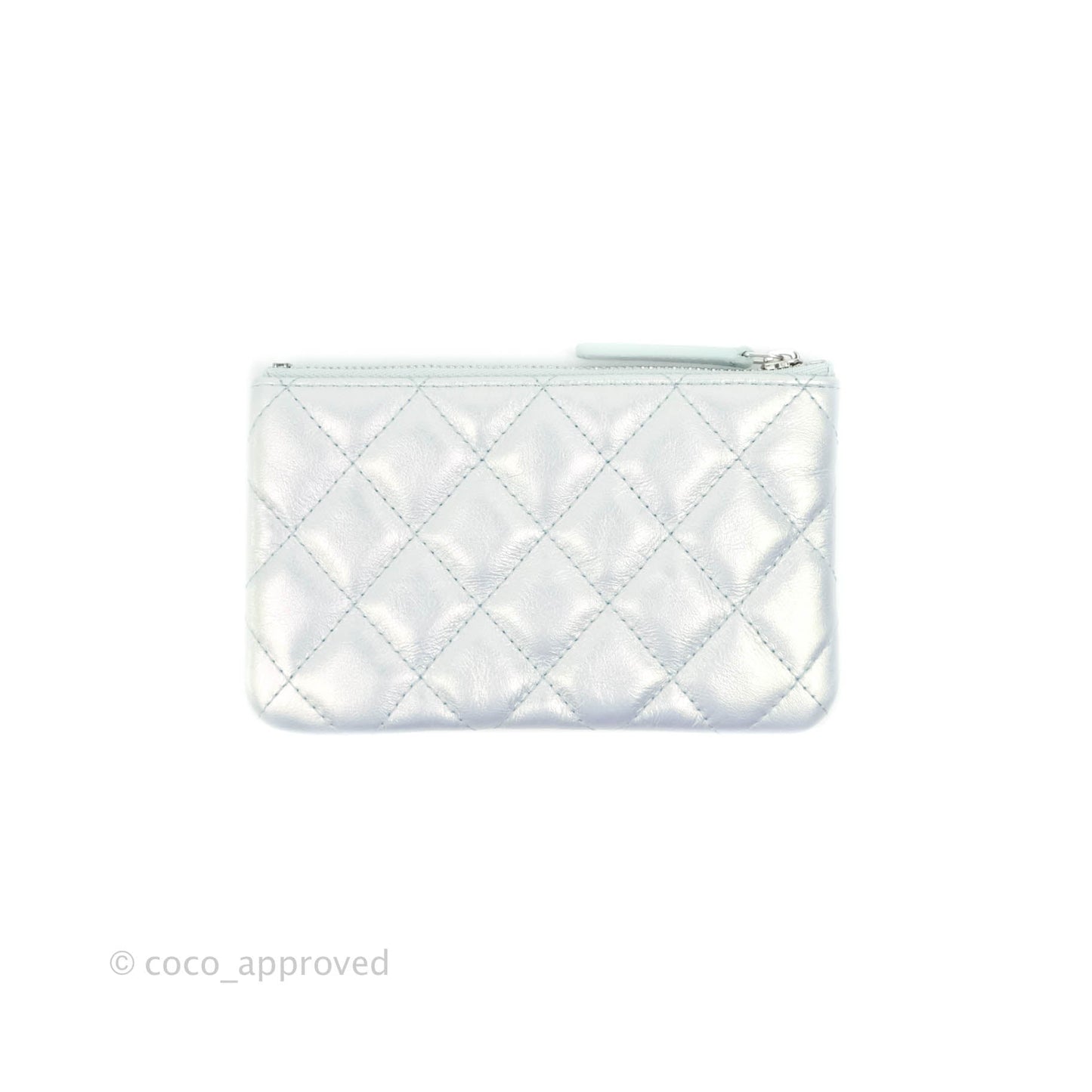 Chanel Mini Quilted O Case Iridescent Icy Blue Calfskin Silver Hardware