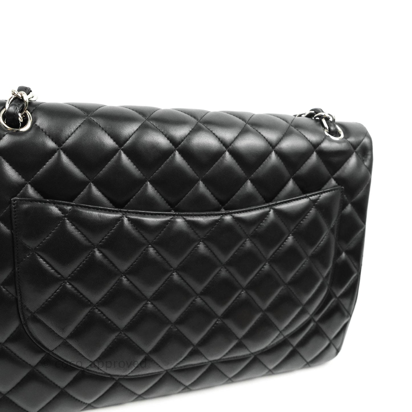 Chanel Quilted Maxi Single Flap Black Lambskin Silver Hardware
