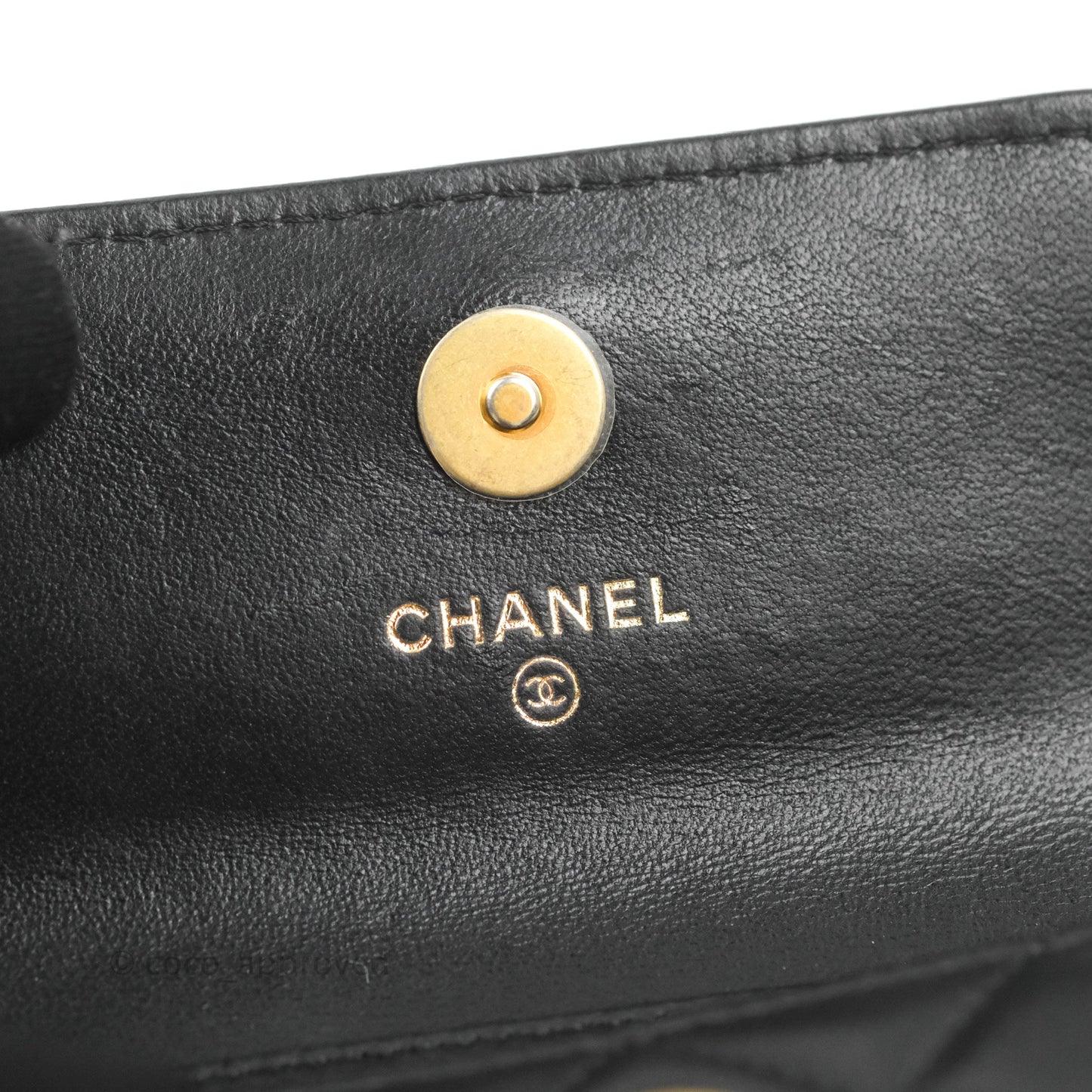 Chanel Pearl Crush Card Holder Black Lambskin Aged Gold Hardware