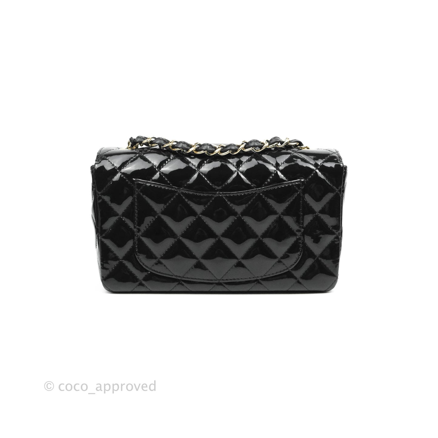 Chanel Quilted Mini Rectangular Flap Black Patent Gold Hardware