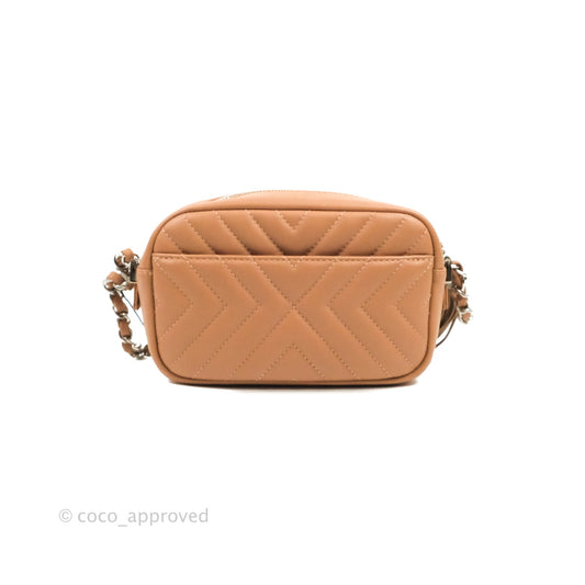 Chanel Chevron Camera Case Calfskin Dark Beige