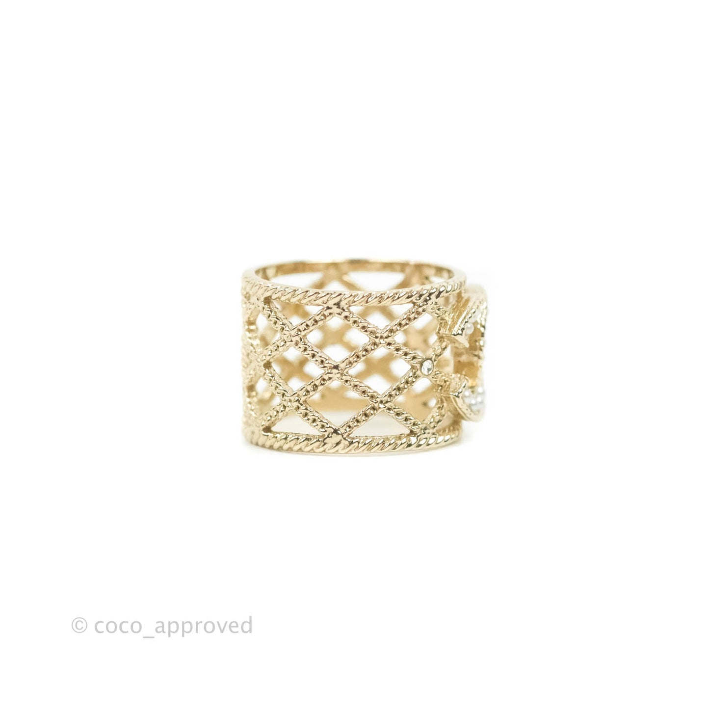 Chanel CC Pearl Ring Gold Tone 19C