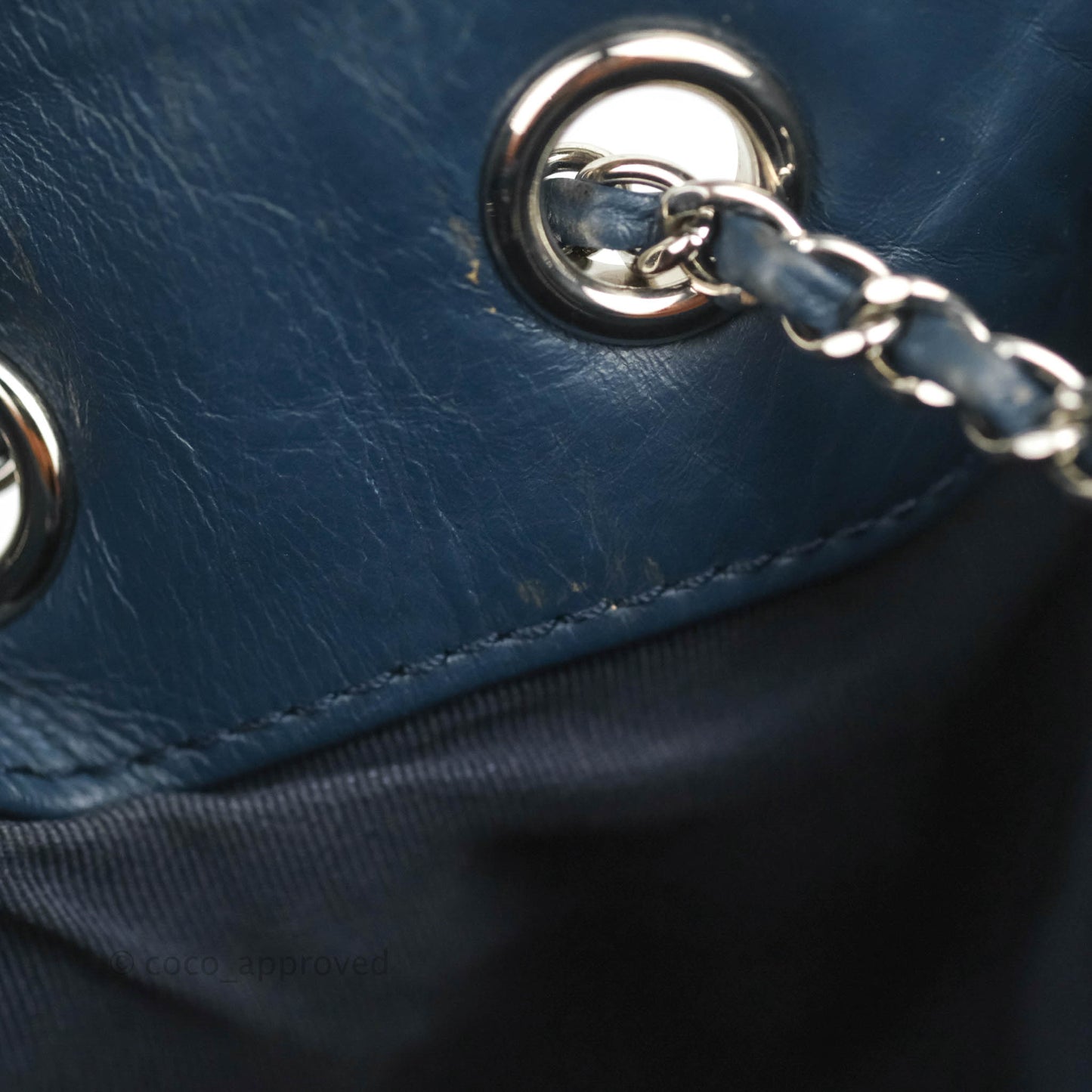 Chanel Drawstring Bucket Bag Dark Blue Aged Calfskin Silver Hardware