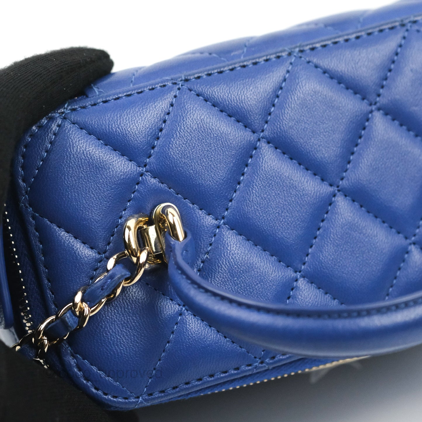 Chanel Vanity Rectangular Top Handle Blue Lambskin Gold Hardware