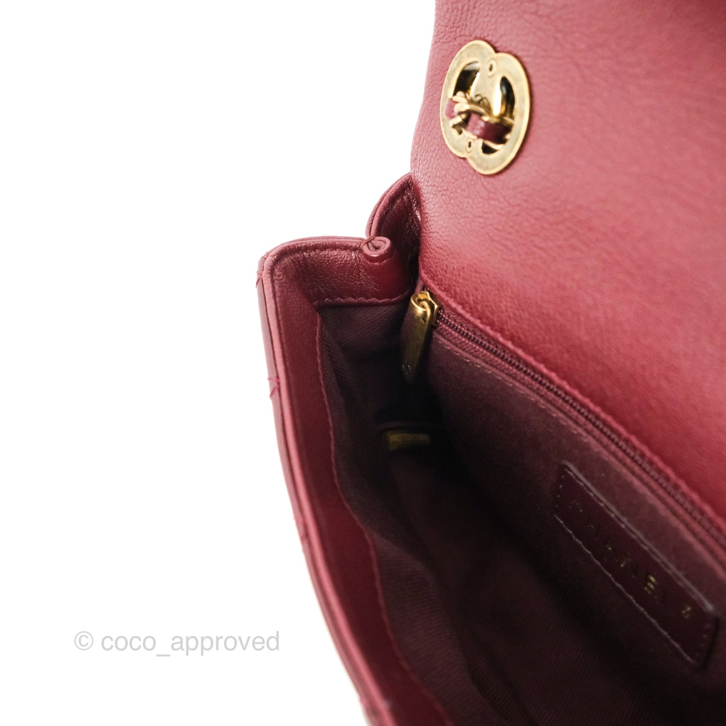 Chanel Quilted CC Eyelet Flap Burgundy Patent Goatskin Antique Gold Hardware