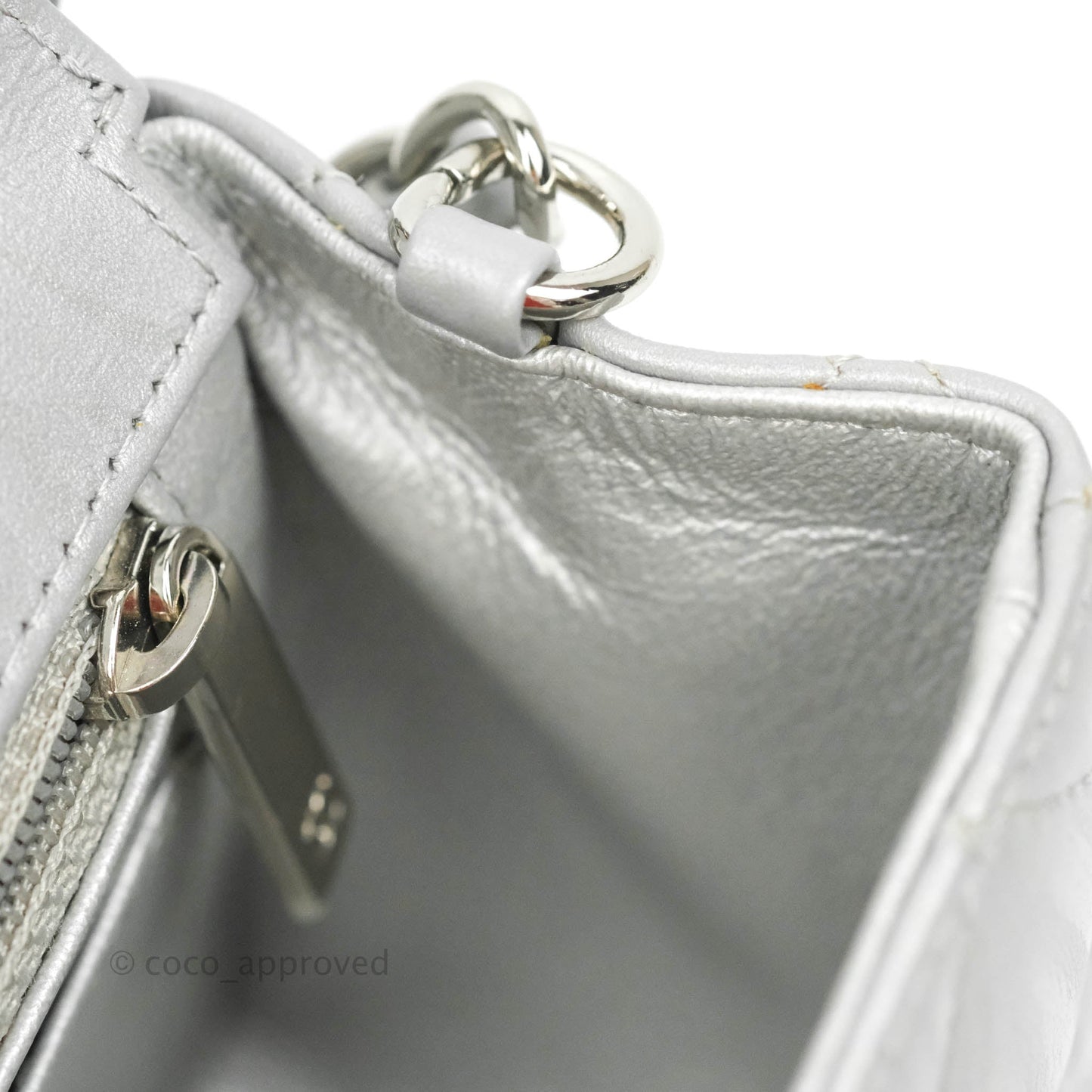 Chanel Quilted Mini Rectangular Silver Crumpled Calfskin Silver Hardware
