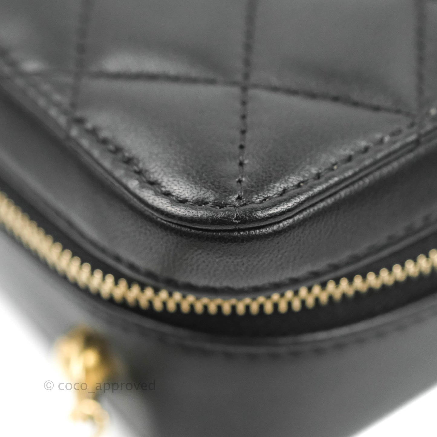 Chanel Mini Pearl Crush Quilted Camera Case Black Lambskin Aged Gold Hardware