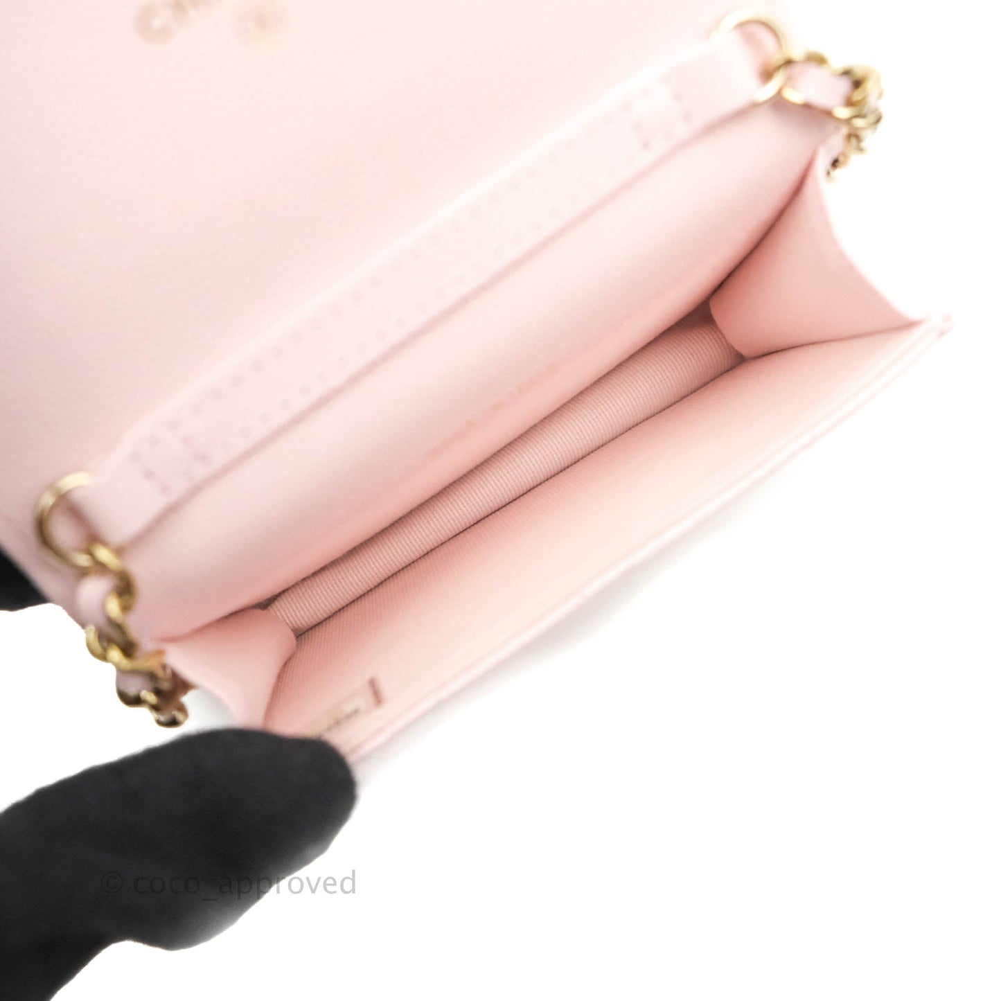 Chanel Mini Wallet With Chain Light Pink Caviar Gold Hardware