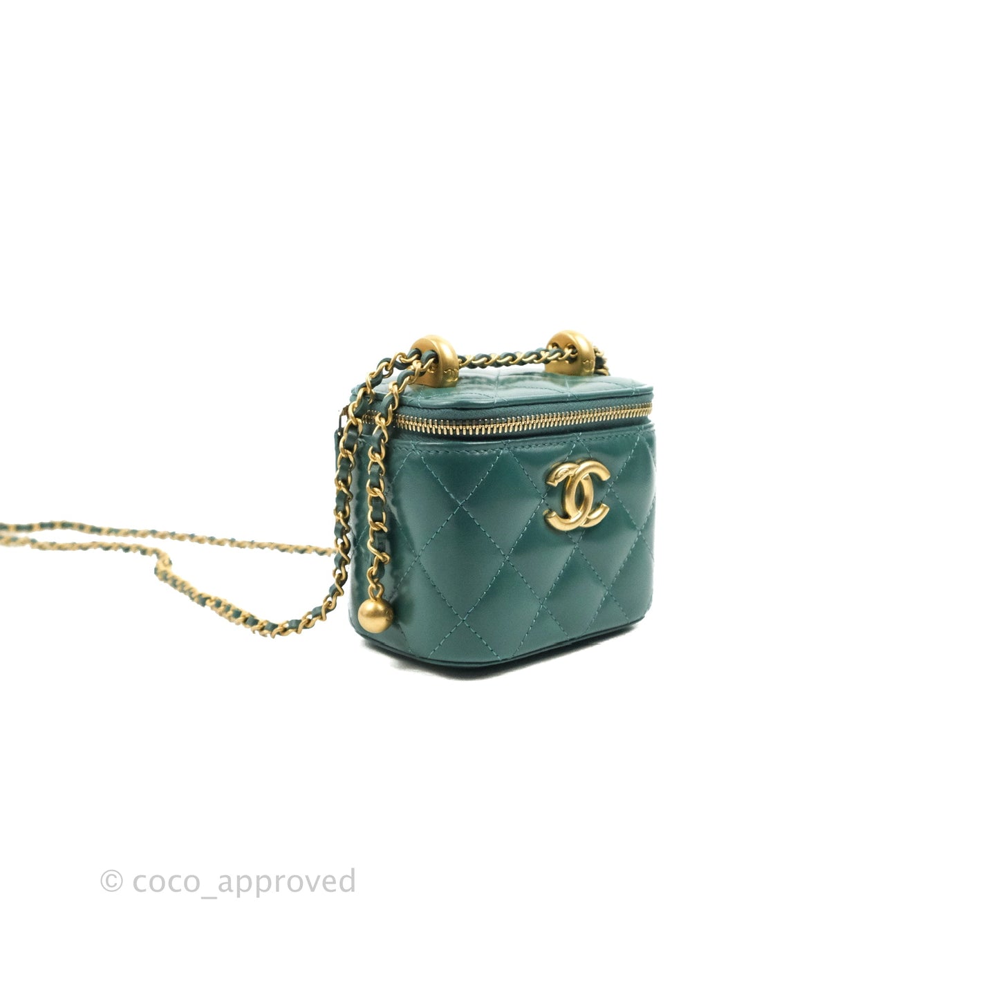 Chanel Quilted Mini Perfect Fit Vanity With Chain Calfskin Pine Green Aged Gold Hardware