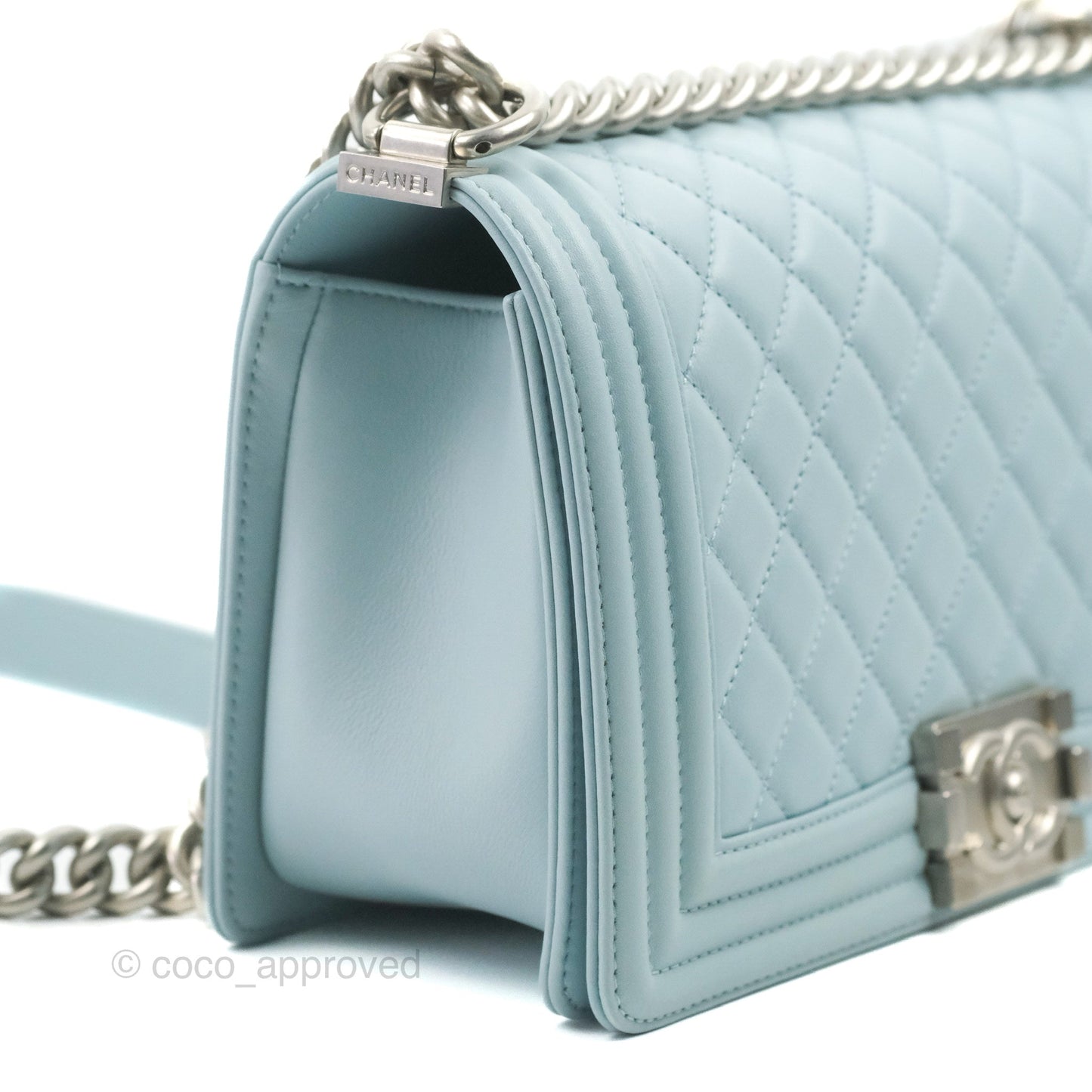 Chanel Quilted Medium Boy Blue Calfskin Matte Silver Hardware