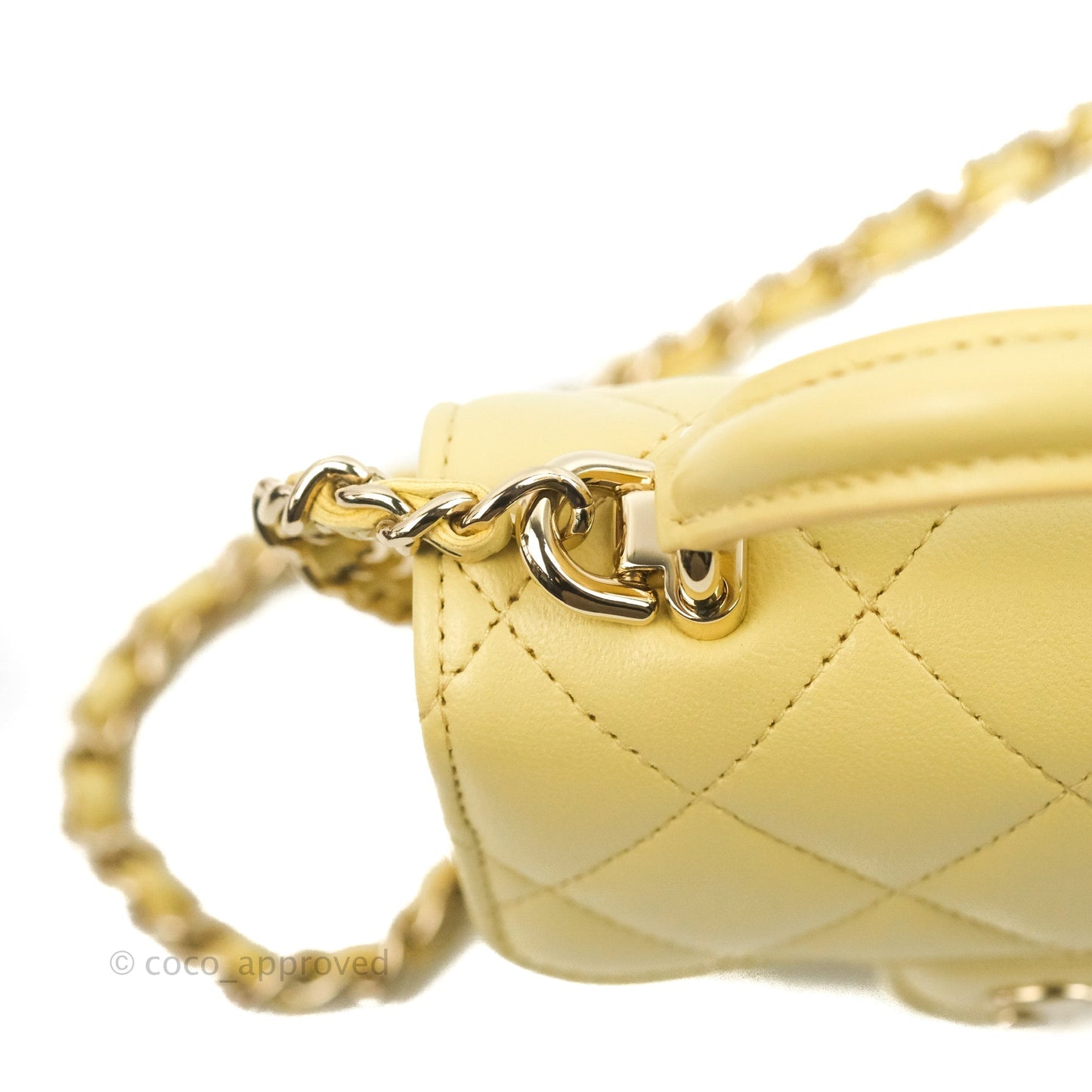 Chanel Mini Handle Clutch With Chain Yellow Lambskin Gold Hardware