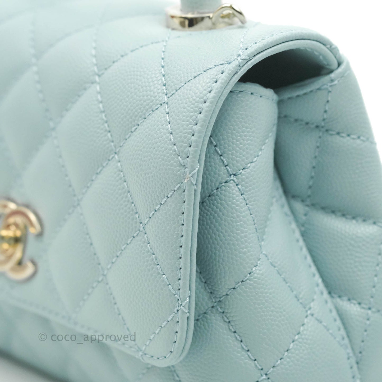 Chanel Mini Coco Handle Quilted Light Blue Caviar Gold Hardware