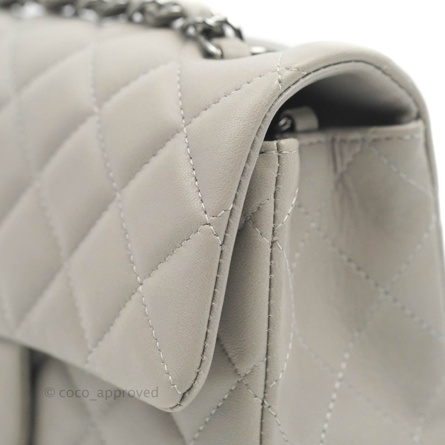 Chanel Quilted Mini Rectangular Flap Grey Lambskin Dark Silver Hardware