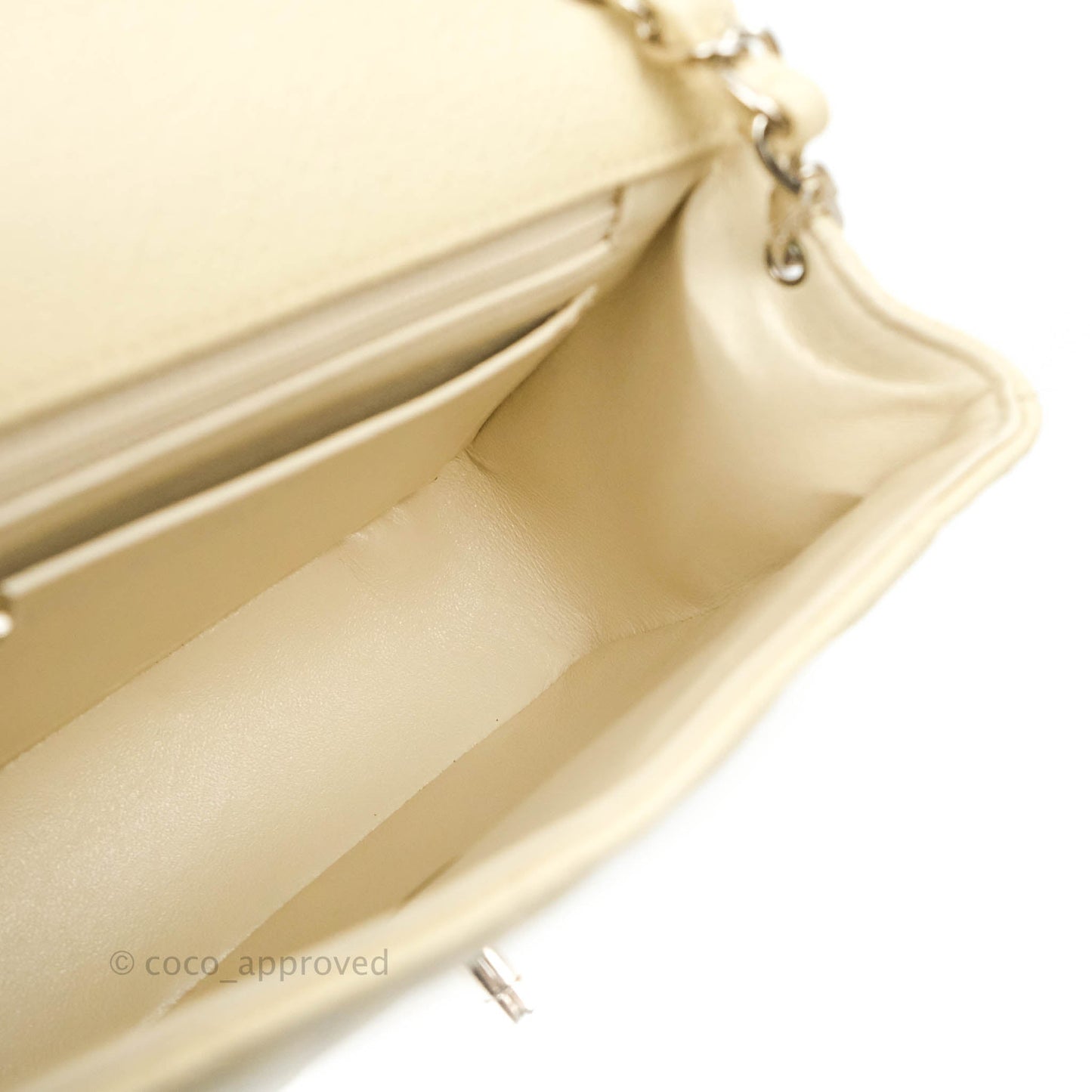 Chanel Vintage Quilted Mini Square Flap Pale Beige Caviar Silver Hardware