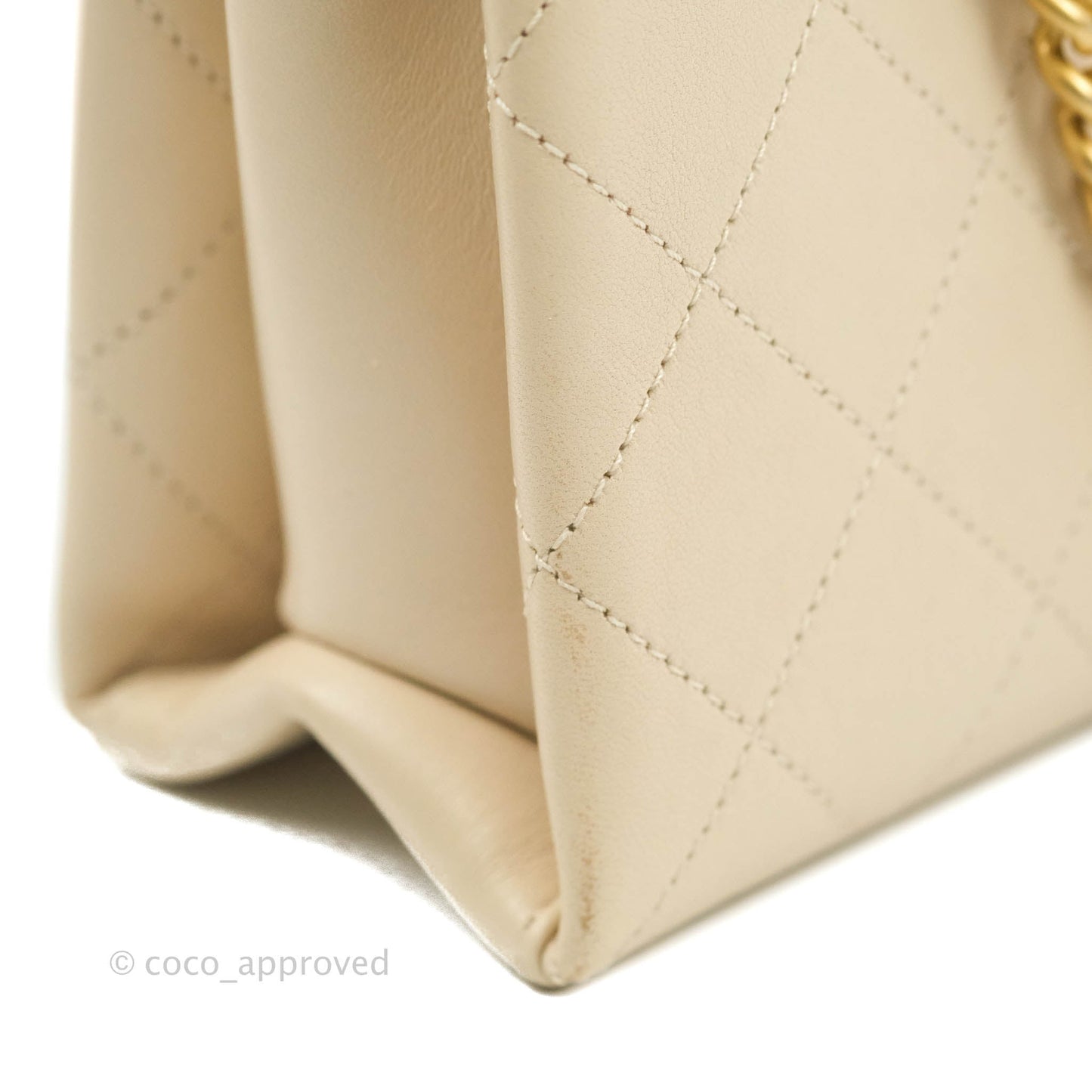 Chanel Small Flat Quilted Coco Luxe Flap Bag Light Beige Aged Gold Hardware
