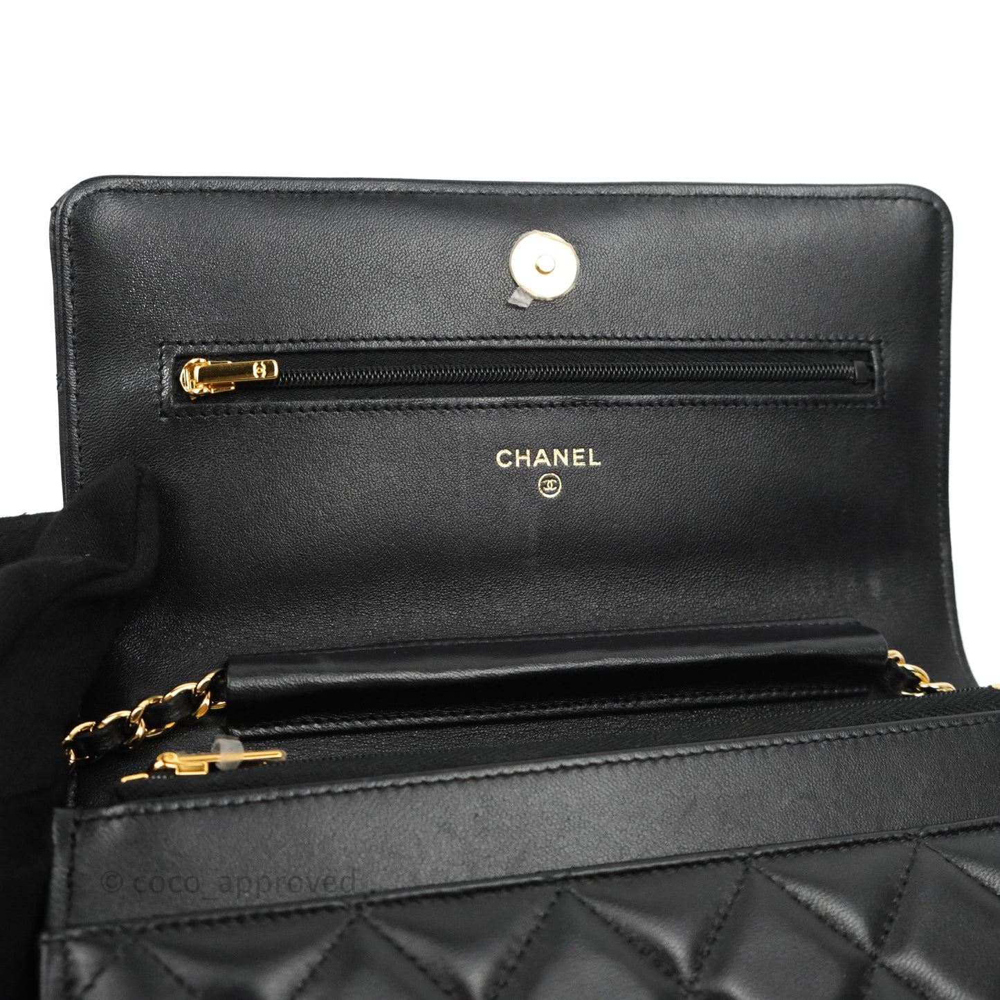 Chanel Quilted Classic Wallet on Chain WOC Black Lambskin Gold Hardware