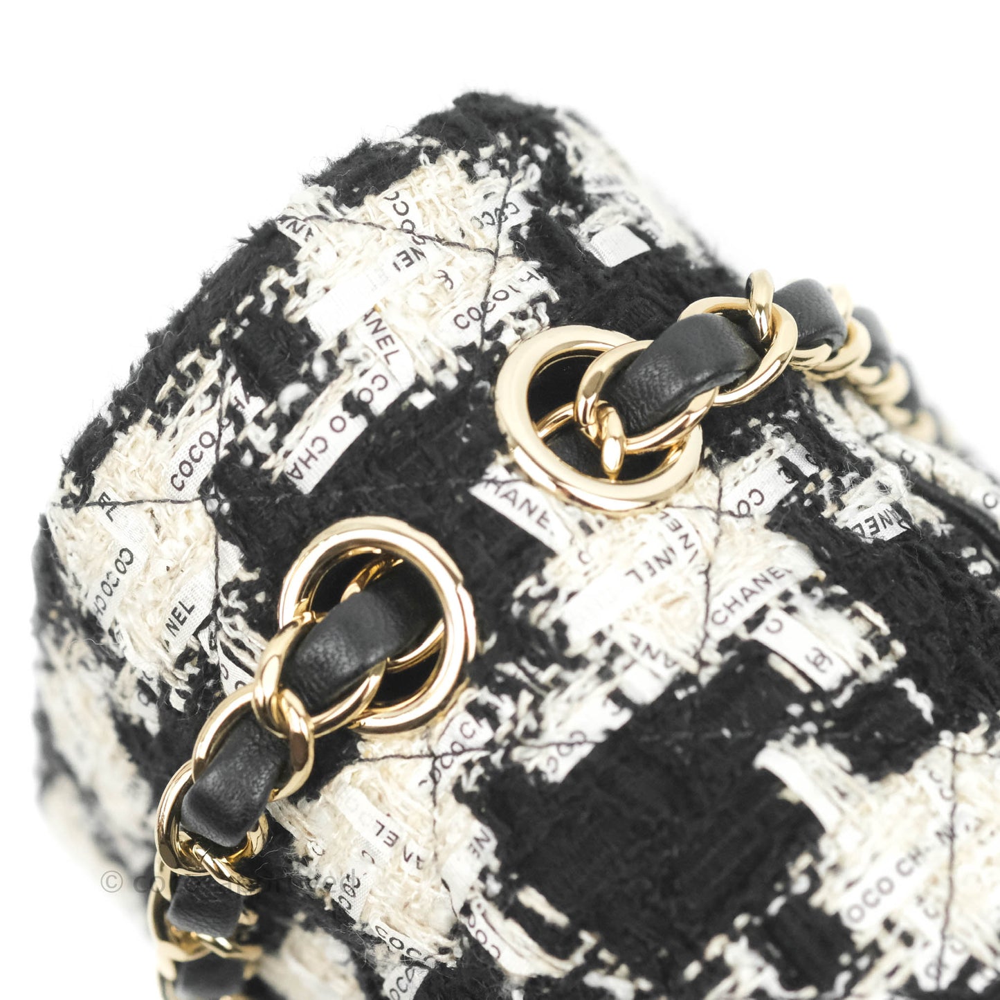 Chanel Quilted M/L Medium Double Flap Black White Houndstooth Tweed Gold Hardware