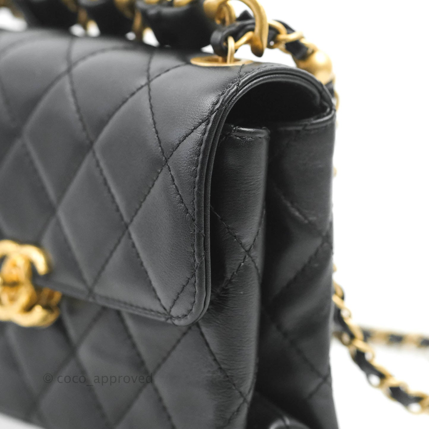 Chanel Small Chain Bar Flap Bag Black Calfskin Aged Gold Hardware