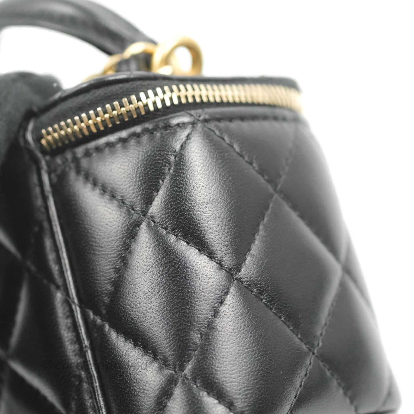 Chanel Mini Top Handle Vanity With Chain Black Lambskin Gold Hardware