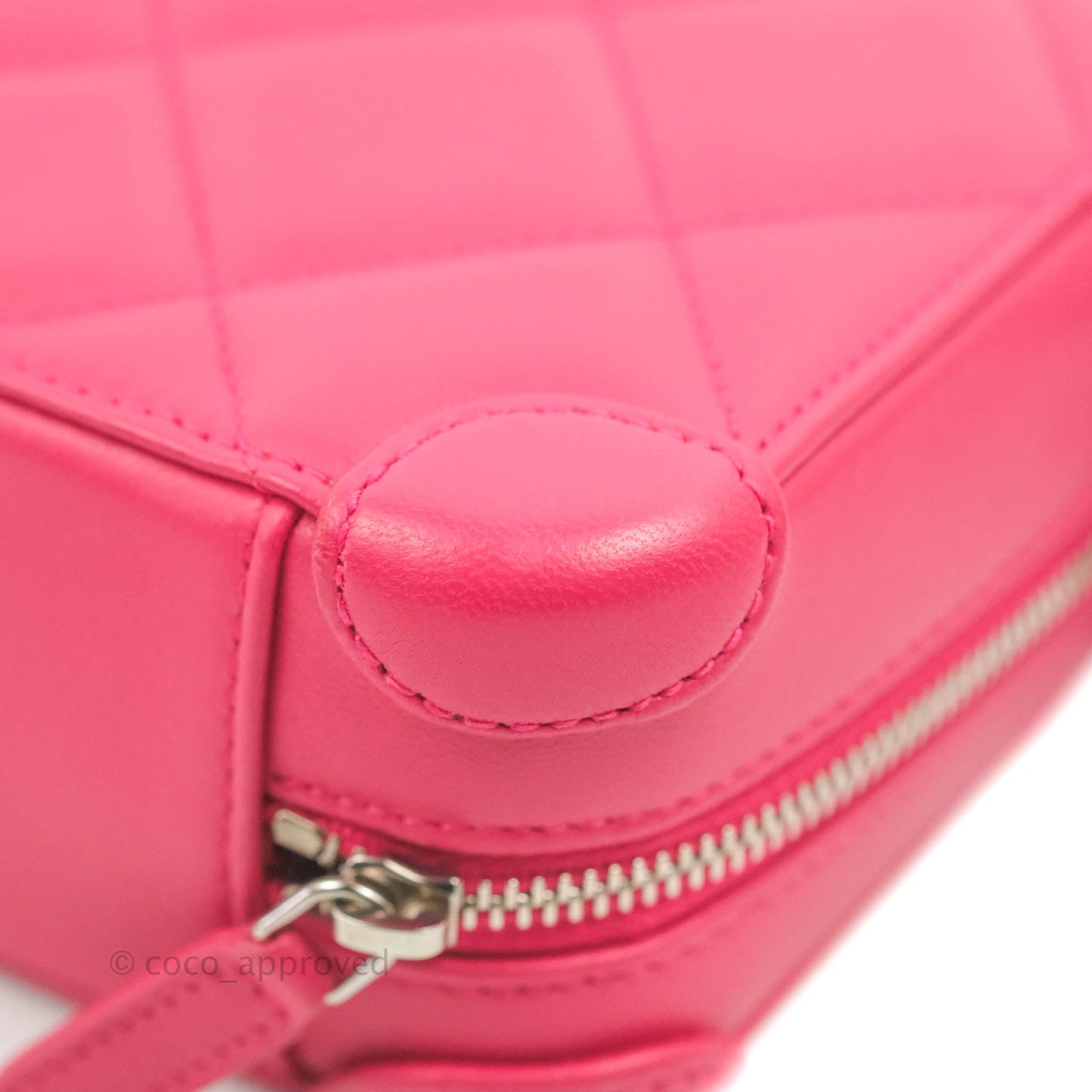 Chanel Mini Quilted Camera Case Pink Lambskin Silver Hardware