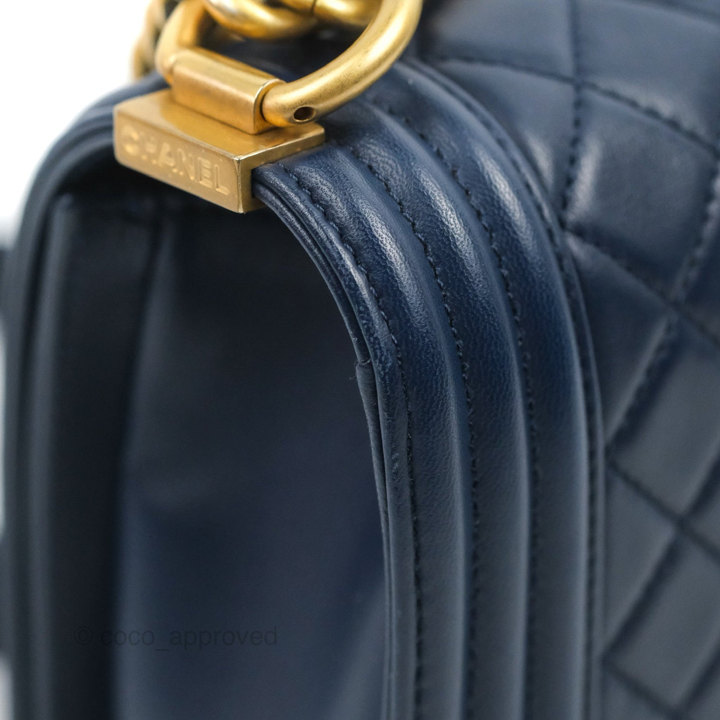 Chanel Quilted Medium Boy Navy Lambskin Aged Gold Hardware