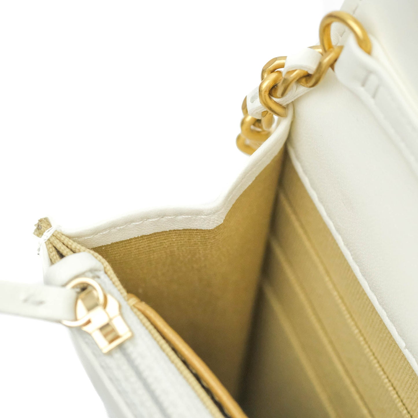 Chanel Quilted Pearl Crush Wallet on Chain WOC White Lambskin Aged Gold Hardware