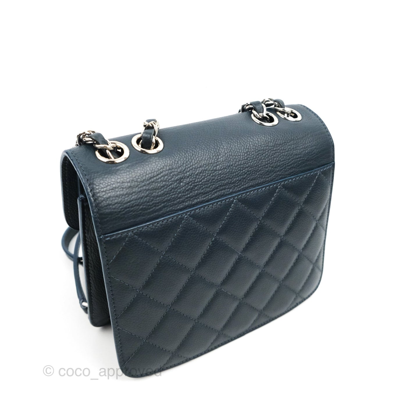 Chanel Small CC Box Flap Bag Prussian Blue Caviar Silver Hardware