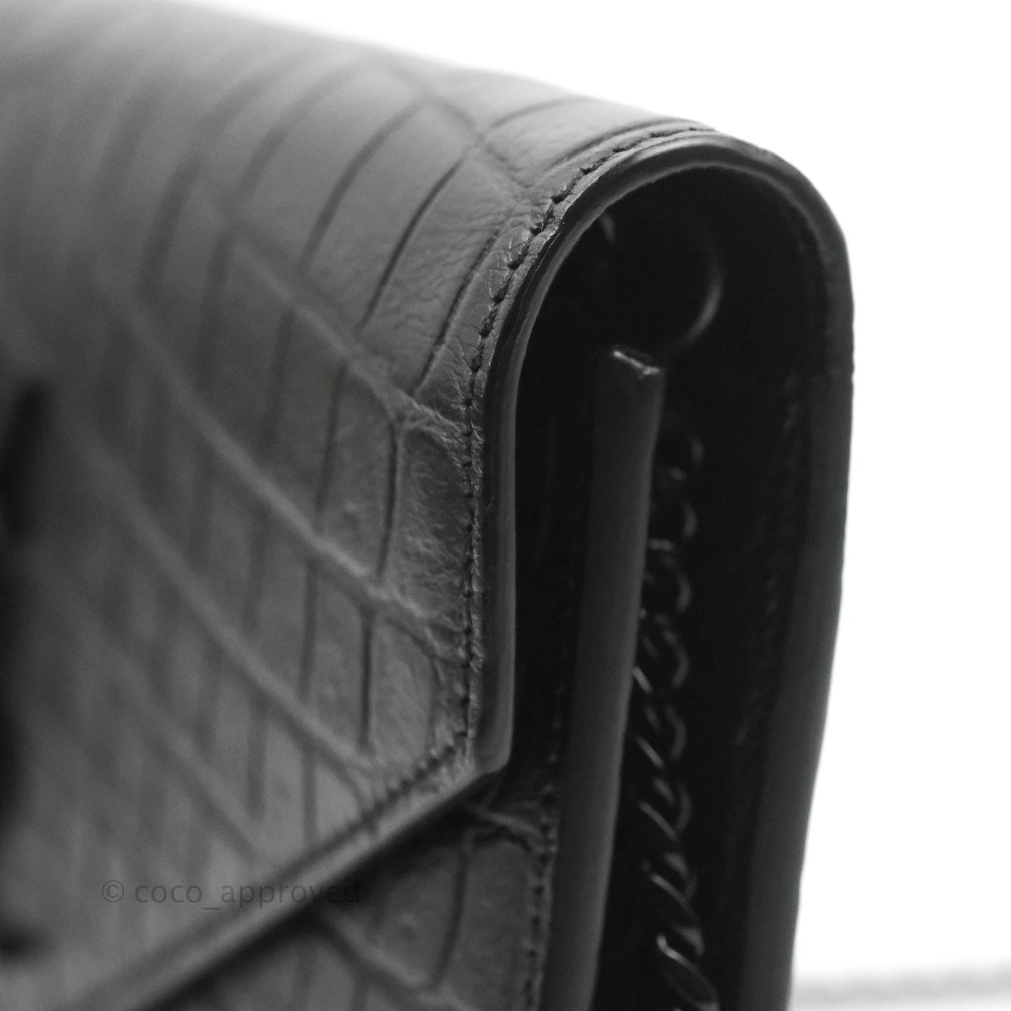 Saint Laurent Wallet on Chain So Black Crocodile-embossed Leather