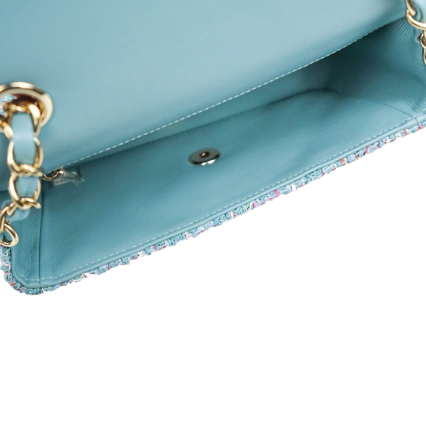 Chanel Quilted Mini Rectangular Flap Blue Tweed Gold Hardware
