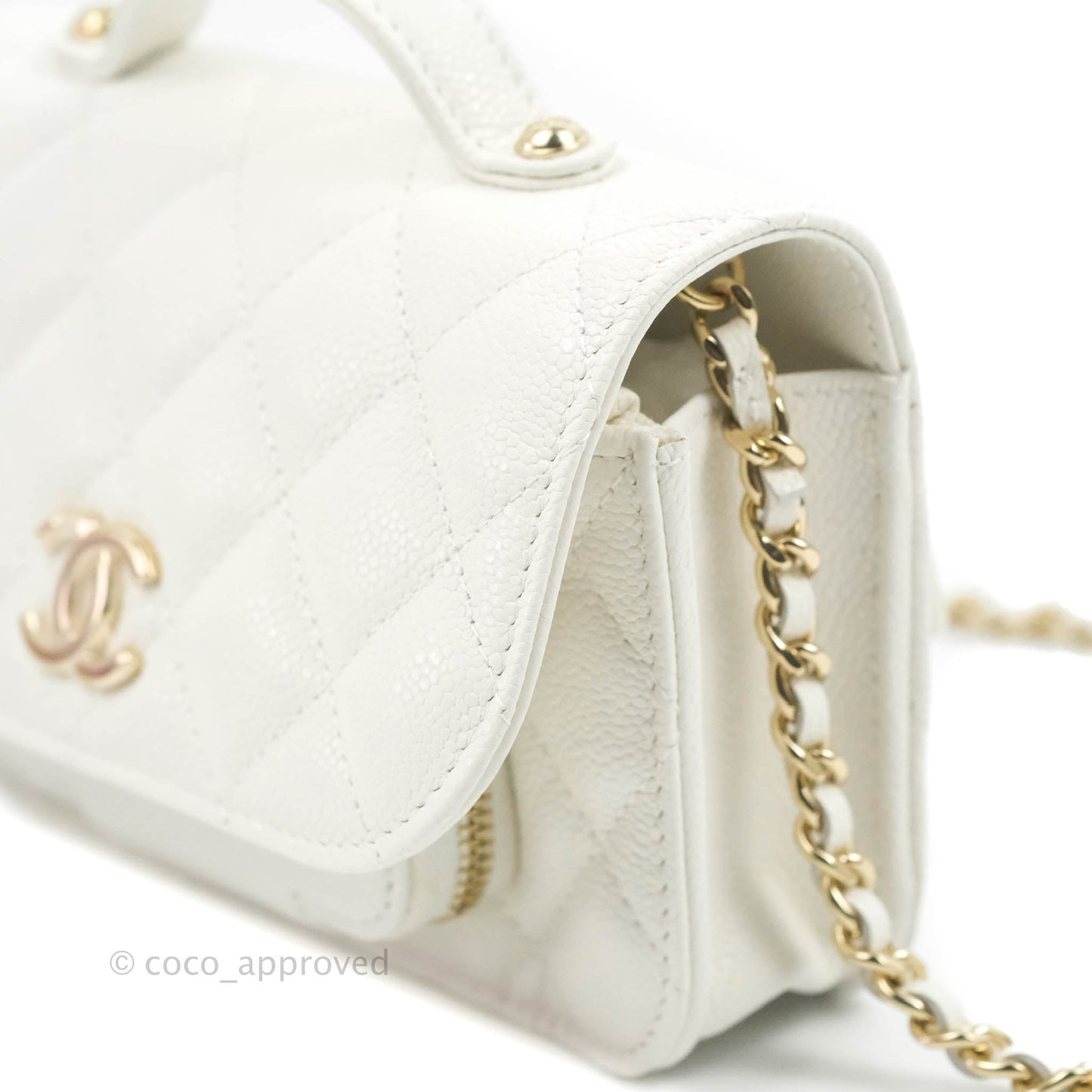 Chanel Business Affinity Clutch With Chain White Caviar Gold Hardware