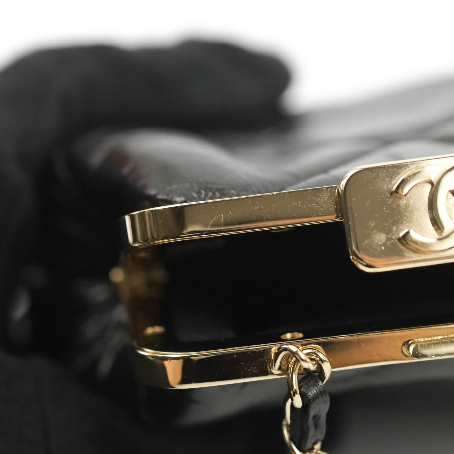 Chanel Kisslock Clutch with Chain Black Shiny Aged Lambskin Gold Hardware