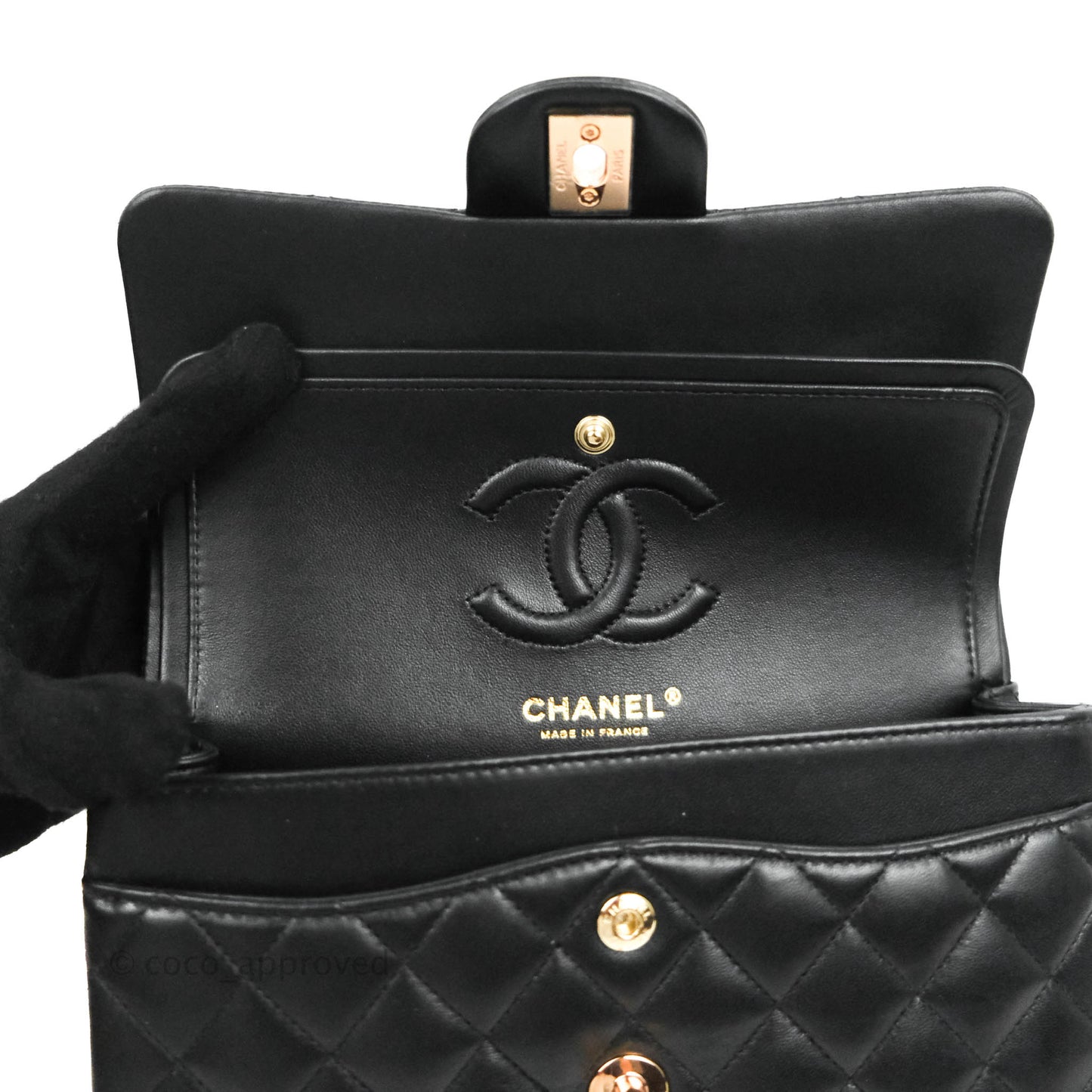 Chanel Classic Small S/M Flap Black Lambskin Rose Pink-Gold Hardware