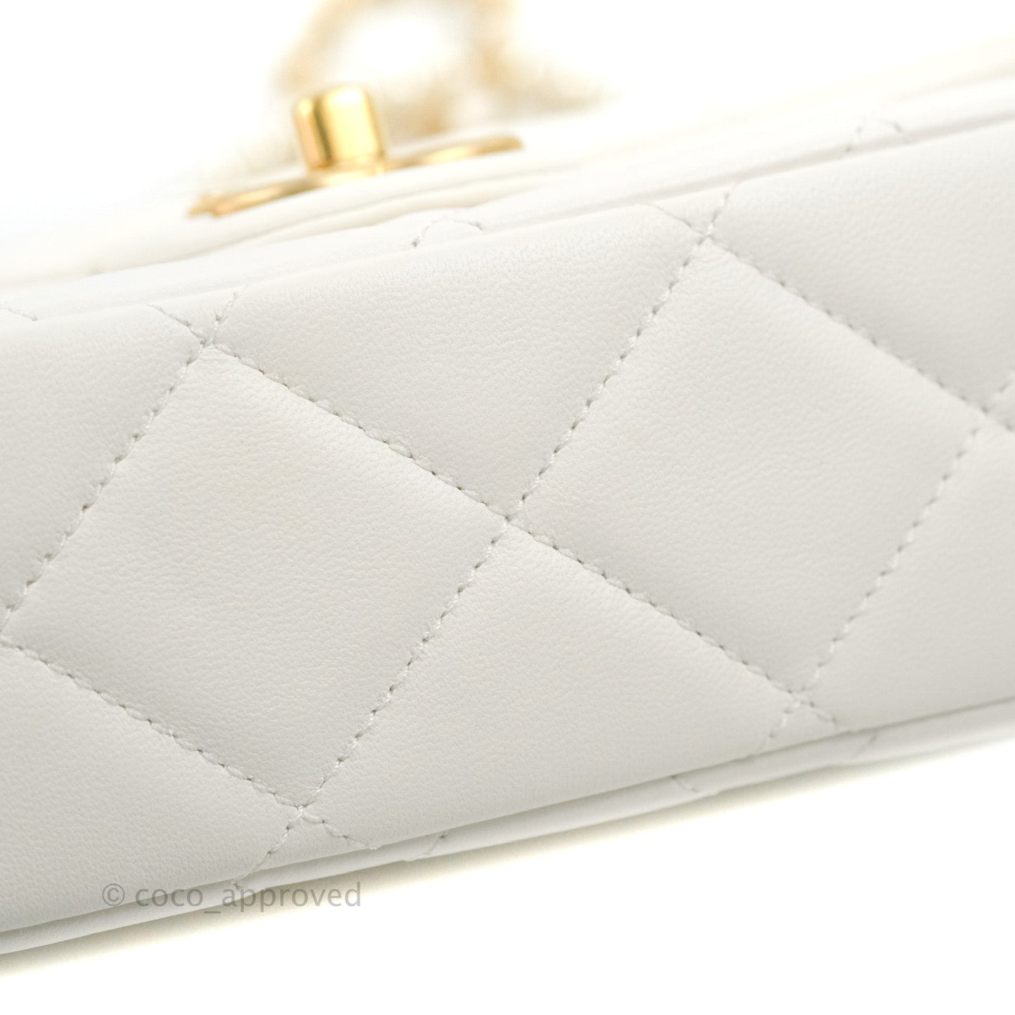Chanel Quilted My Perfect Mini With Pearl White Lambskin Aged Gold Hardware