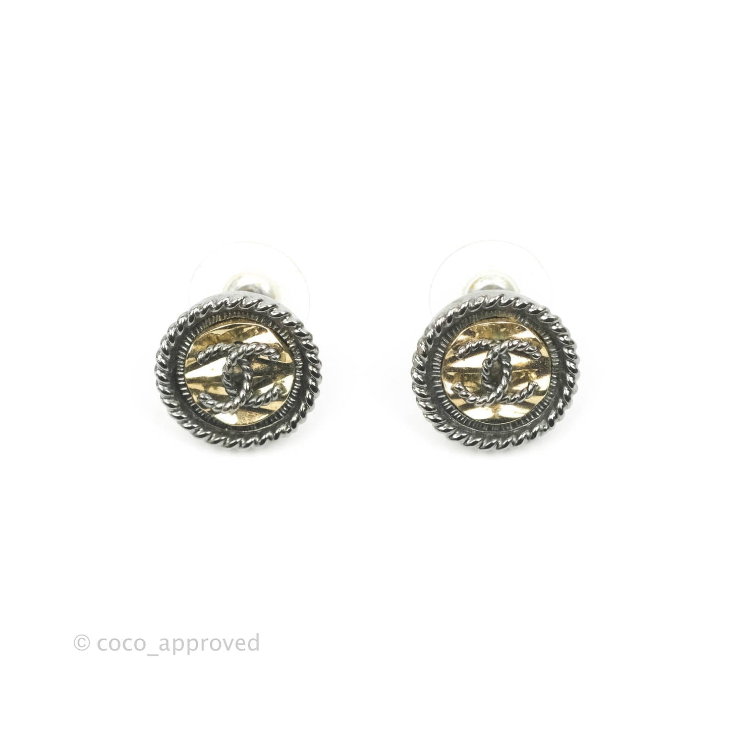 Chanel CC Round Earrings Gold & Gun Metal 17S