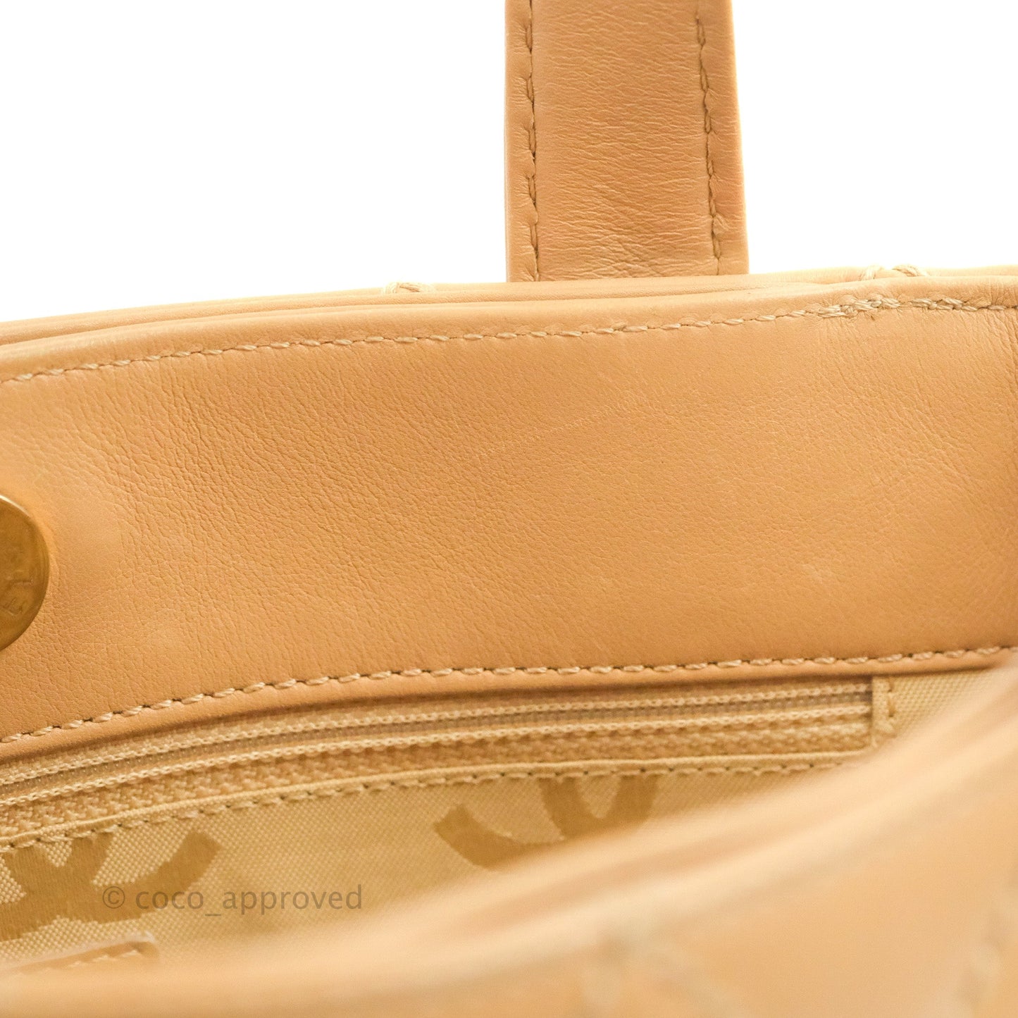 Chanel Vintage Quilted CC Tote Bag Beige Calfskin Gold Hardware