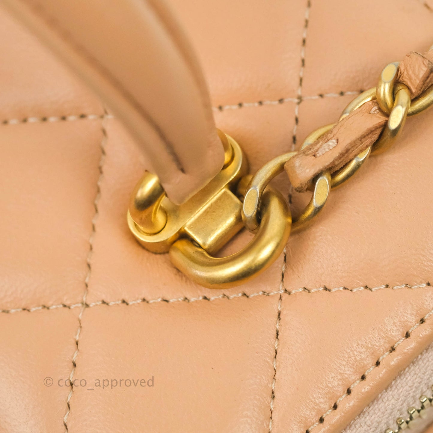 Chanel Vanity Rectangular Top Handle Beige Lambskin Aged Gold Hardware