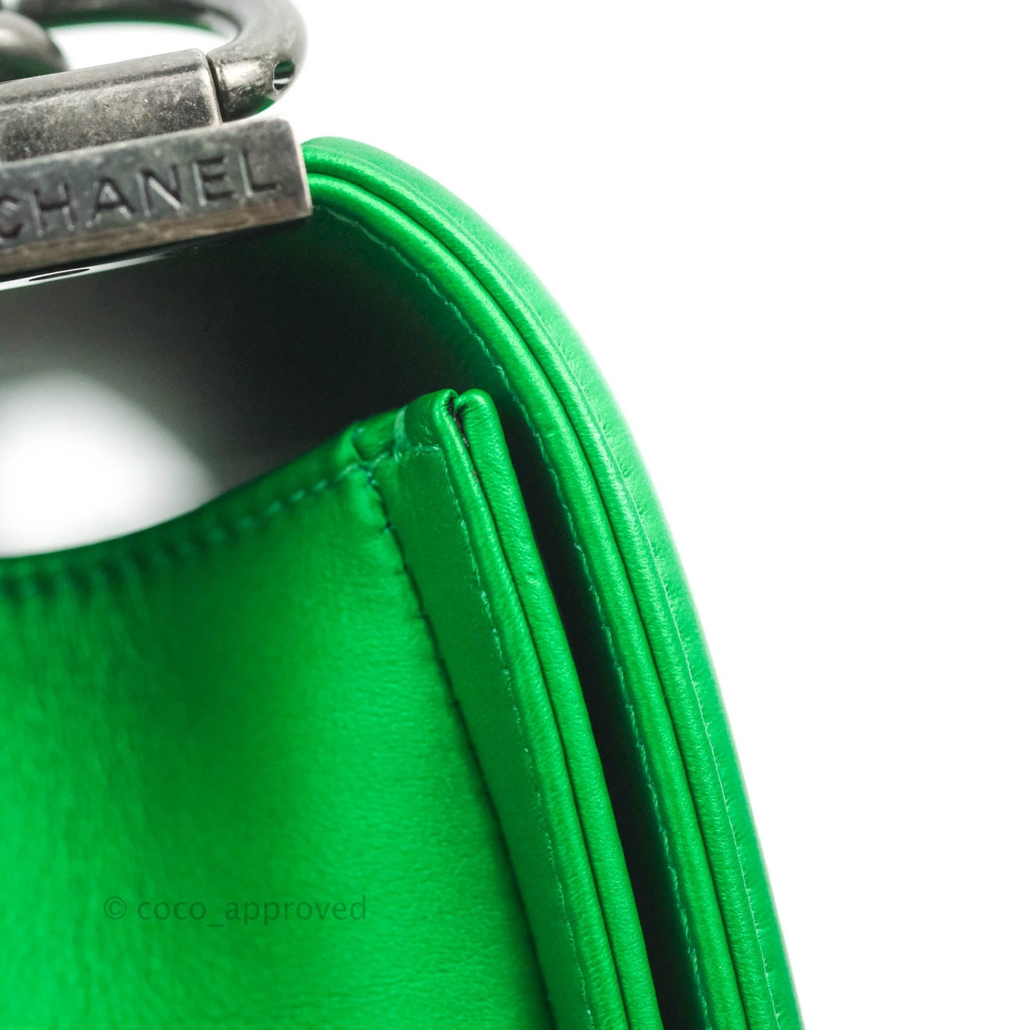 Chanel Small Boy Green Calfskin Ruthenium Hardware