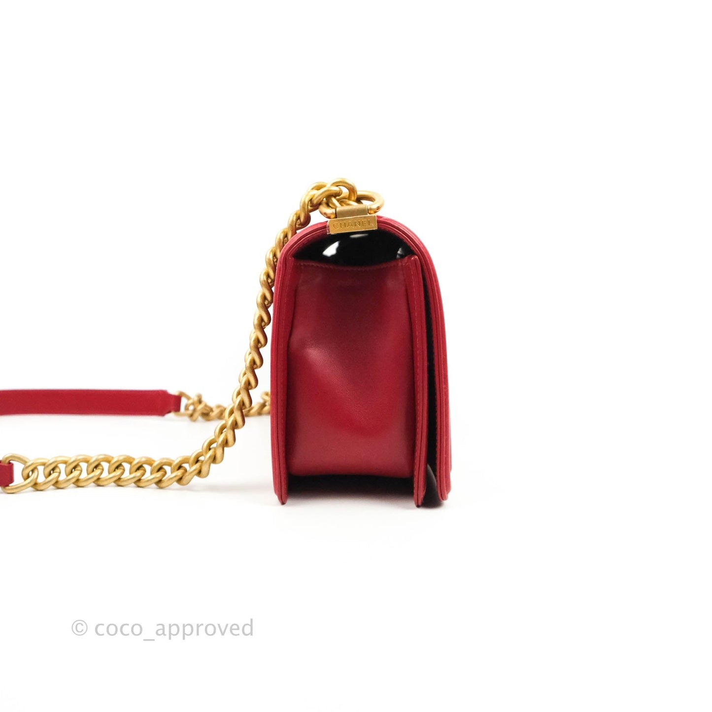 Chanel Quilted Medium Boy Red Lambskin Aged Gold Hardware