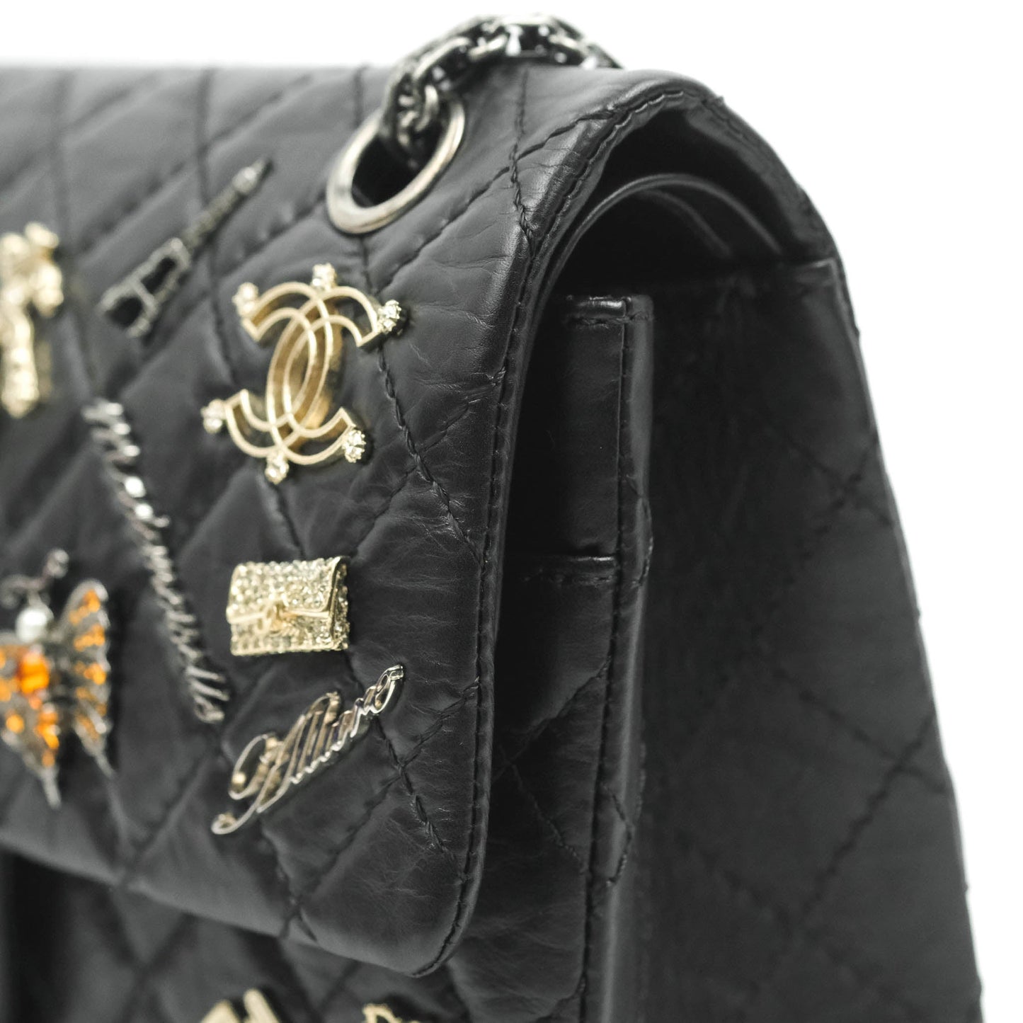 Chanel 2.55 Reissue Lucky Charms 225 Flap Black Crumpled Calfskin Ruthenium Hardware