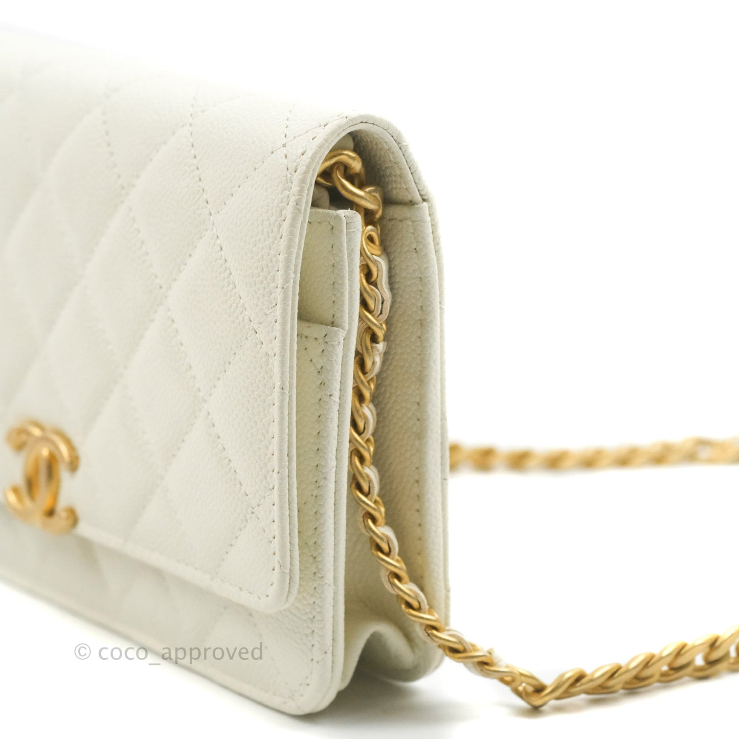 Chanel Quilted Wallet On Chain WOC Melody Ivory White Caviar Gold Hardware