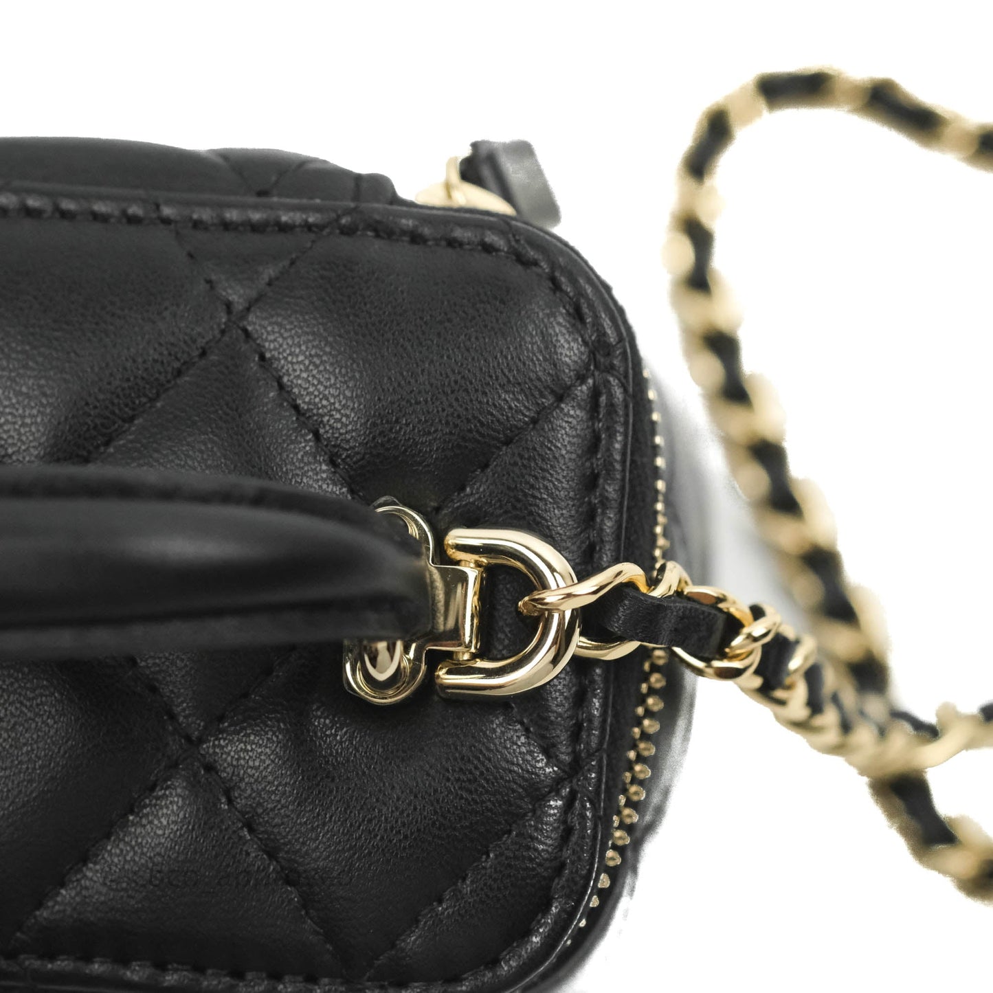 Chanel Mini Top Handle Vanity With Chain Black Lambskin Gold Hardware