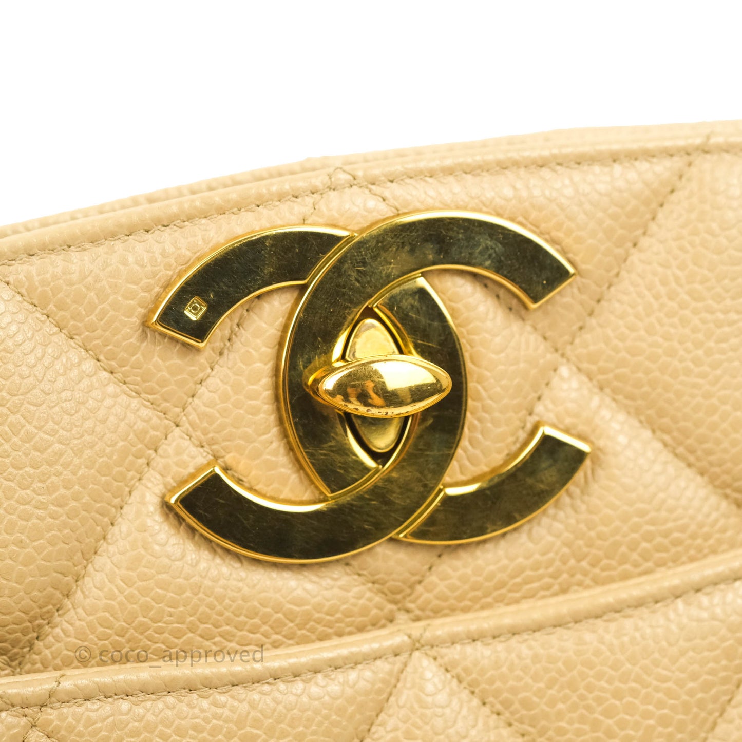 Chanel Vintage CC Quilted Tote Dark Beige Caviar 24K Gold Hardware