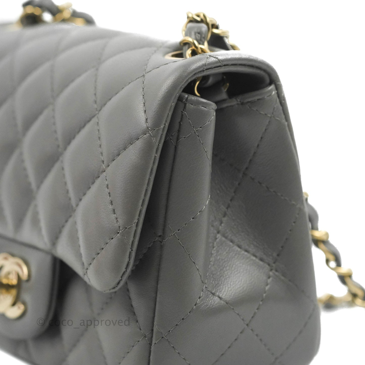 Chanel Quilted Mini Square Grey Lambskin Gold Hardware