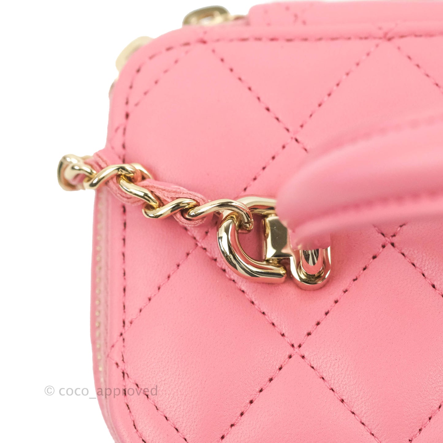 Chanel Vanity Rectangular Top Handle Pink Lambskin Gold Hardware