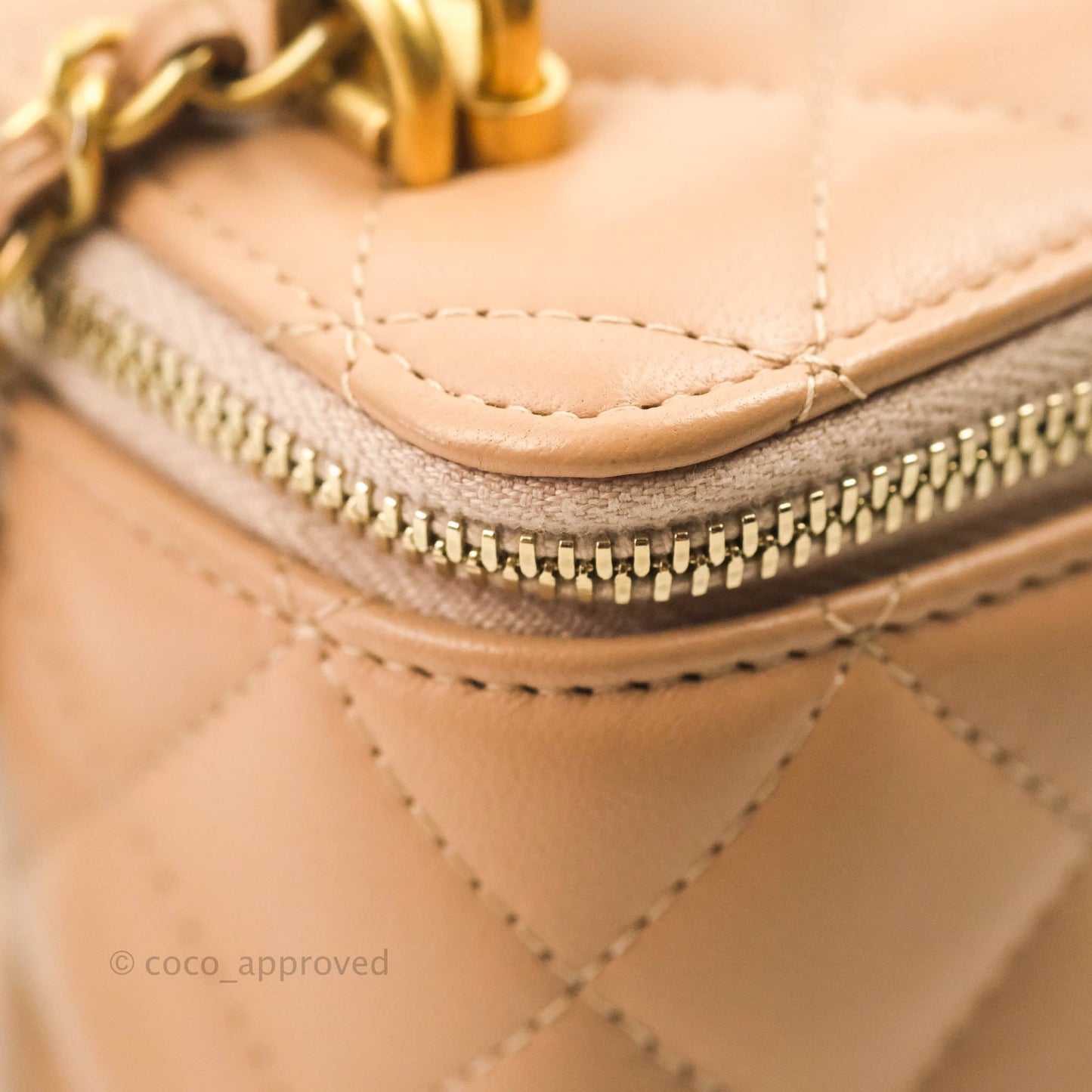 Chanel Mini Top Handle Vanity With Chain Beige Lambskin Aged Gold Hardware