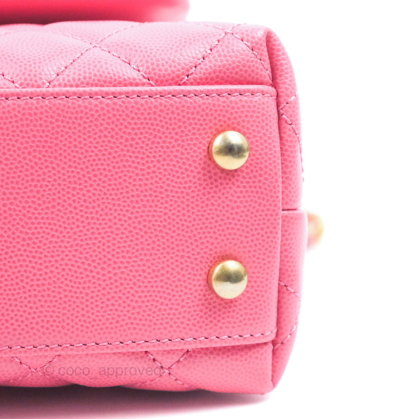 Chanel Small Coco Handle Quilted Pink Caviar Aged Gold Hardware Lizard Embossed Handle